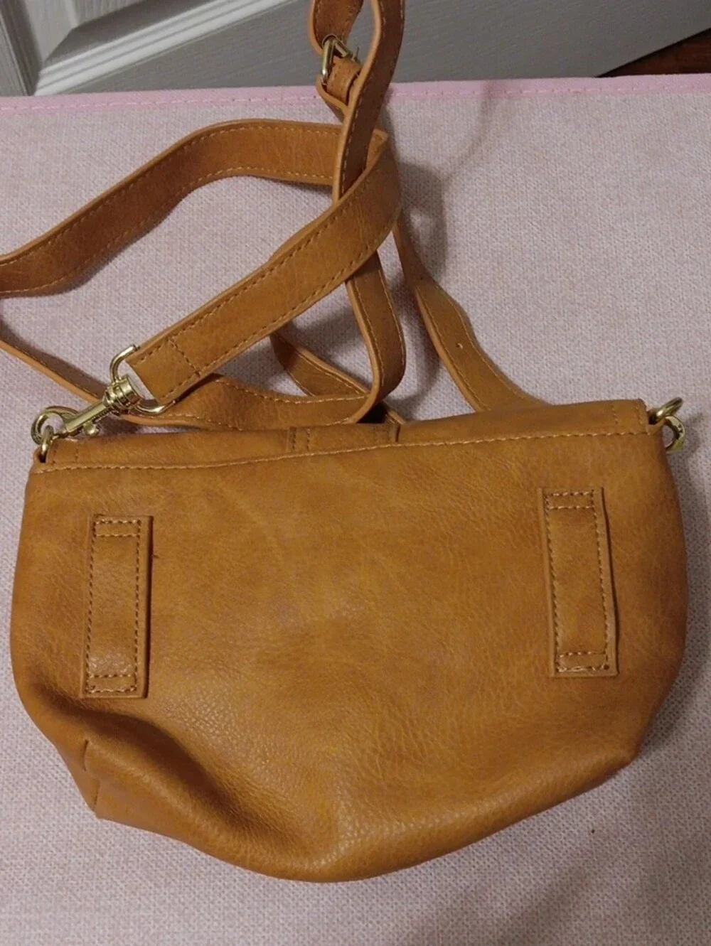 Everyday Tan Crossbody Bag with Buckle Accent